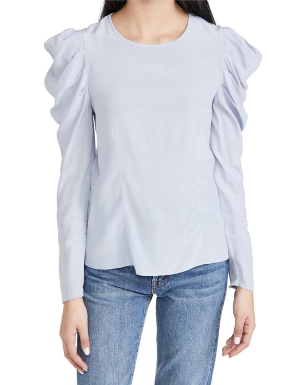 [NWT] Club Monaco Drape Long Sleeve Back Zip Puff-Sleeve Women's Top